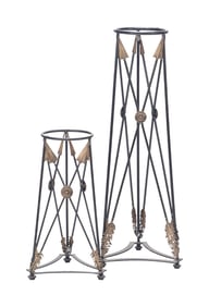 Set of 2 French Maison Jansen Style Neoclassical Maison Jansen Style Iron Plant Stands With Gilt Arr