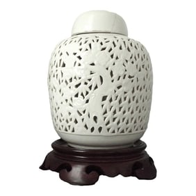 White Ceramic Perforated Ginger Jar With Lid