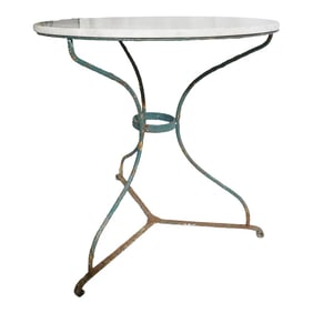 19th Century French Wrought Iron Garden Table - New 32" Polished Grey Marble Top