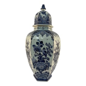 1980s Large Delfts Blauw Lidded Baluster Vase or Ginger Jar