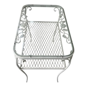 Early 20th Century Mid Century Woodard Style Chantilly Rose White Wrought Iron Side Table