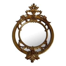 Vintage Gilded Round Italian Wall Mirror
