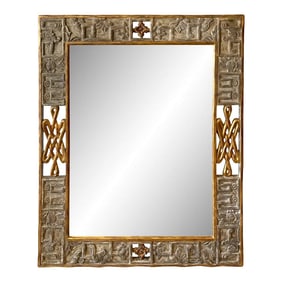 Late 20th Century French Modern Carved Gilt & Silver Wood Mirror