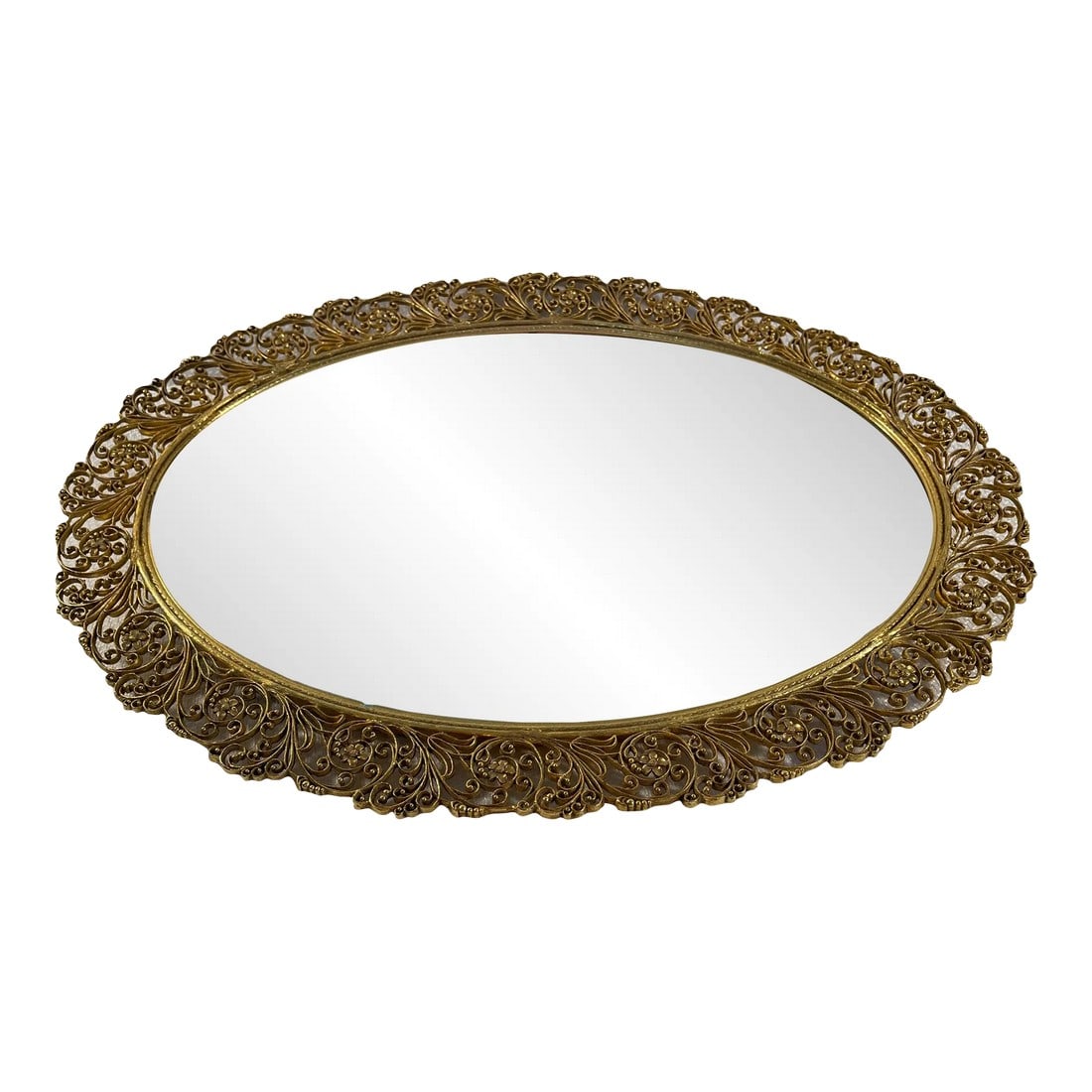 Vintage Oval Ormolu Filigree Mirror Vanity Tray by Matson (1 of 12)