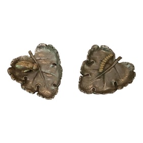 Naturalistic Pewter & Brass Leaf Form Trinket Dish - a Pair