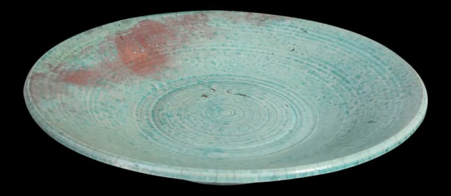 Handcrafted Italian Art Studio Large Stoneware Bowl Aqua Color