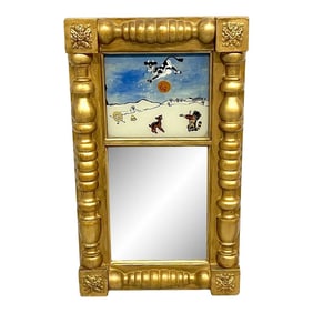 Mid 19th Century Antique English Reverse Painted 'Hey Diddle Diddle' Eglomise Child's Mirror