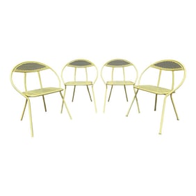1960s Vintage Butter Yellow Outdoor Folding Chairs Attributed to Salterini - Set of 4