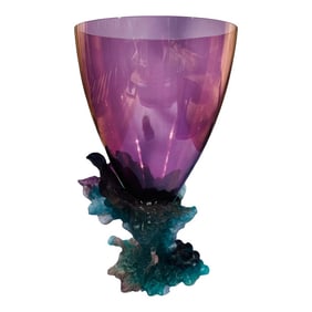 French Daum Bacchus Large Green Amethyst Vase-Centerpiece P?¢té De Verre