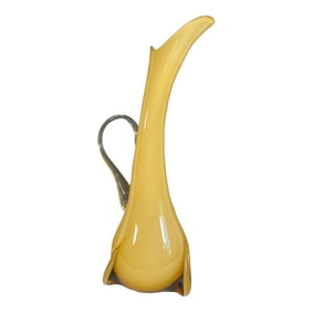 1960s Italian Cased Glass Yellow Vase With Handle