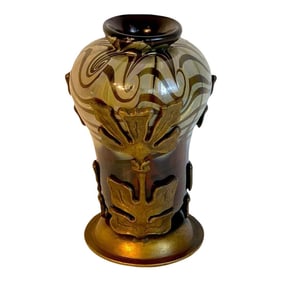 Early 20th Century Art Nouveau Bronze Mounted Loetz Vase, Stamped Made in Austria