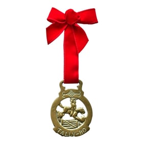 Vintage Equestrian English Horse Brass Holiday Christmas Ornament Tally Ho Horse Racing