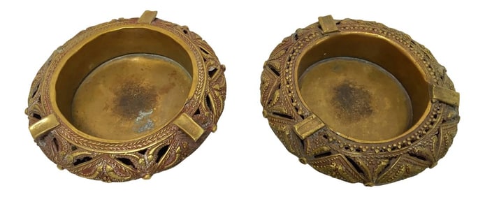 Round Handcrafted Brass Ashtrays - a Pair