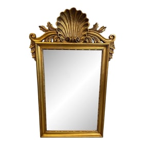 Mid 20th Century Large Vintage Hollywood Regency Giltwood Shell Motif Wall Mirror