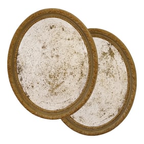 Set of 2 Large Vintage Italian-Style Oval Wall Mirrors - Foxed Glass & Old World Finish