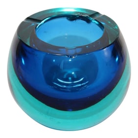 Vintage Murano Sommerso Orb Blue Art Glass Ashtray