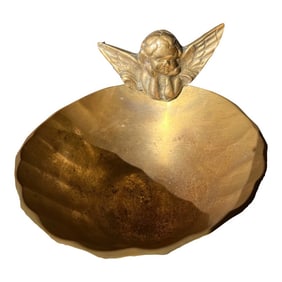 Vintage Solid Brass Trinket Dish With Cherub