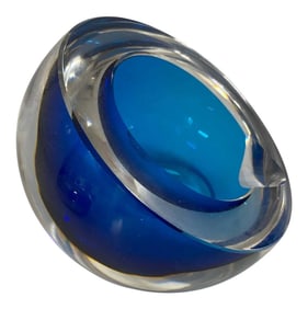 Vintage Murano Sommerso Orb Blue Art Glass Bowl