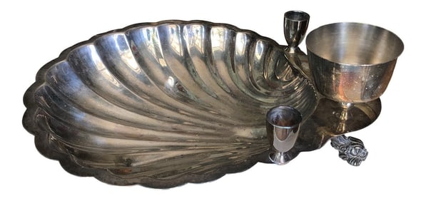 Koi Fish Silver Serving Bowl and Candle Holder