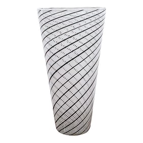 1950s Dino Martens 'Atrib.' Black & White Mezza Filigrana Murano Cylindrical Vase
