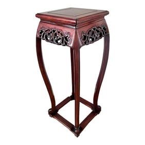 1970s Chinese Hand Carved Rosewood Plant Stand Side Table
