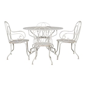 Antique French Art Nouveau White Wrought Iron Painted Garden Set