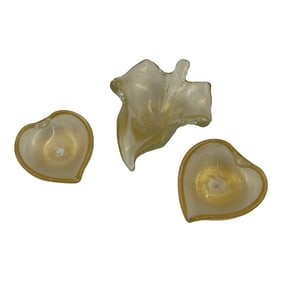 1960s Murano Glass Gold Fleck Heart & Leaf Ashtray - Set of 3