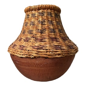 Early 20th Century Primitive Basket in Clay and Wicker