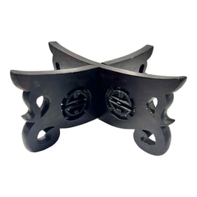 Vintage Chinoiserie Pierced Carved Wood Bowl Plant Stand