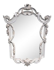 Mid 20th Century Continental Carved Neoclassical Grey Painted Shield Mirror