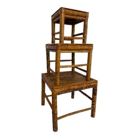 Vintage Burnt Bamboo Nesting Plant Stands / Tables - Set of 3