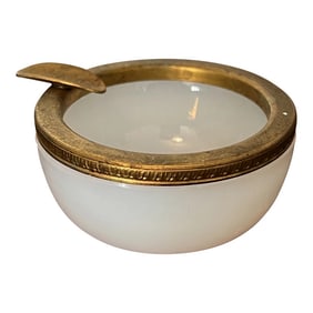 Antique Late 19th Century French Gilt Bronze & Opaline Glass Personal Ashtray