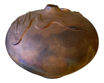 Mid Century Copper Colored Signed Vase**