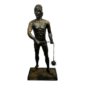 Antique 1920s French Bronze Gladiator Warrior Sculpture With Verdigris Patina