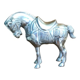 Late 20th Century Polished Aluminum Chinese War Horse