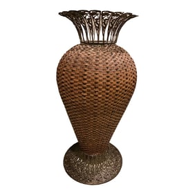Large Wicker & Toleware Floor Vase Planter