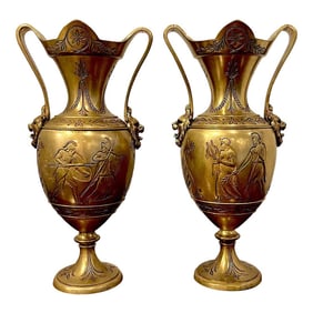 Late 19th Century Grand Tour 'Néo-Grec' Gilt Bronze Vases, Attributed, F. Barbedienne - a Pair