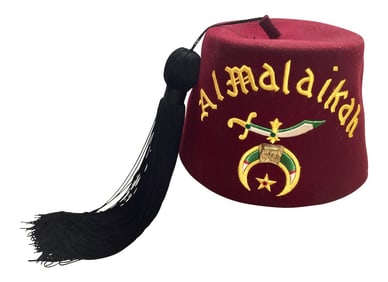 Vintage Al Malaikah Masonic Shriner Burgundy Wool Fez Hat