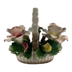 Large Vintage Italian Capodimonte Ceramic Rose Basket