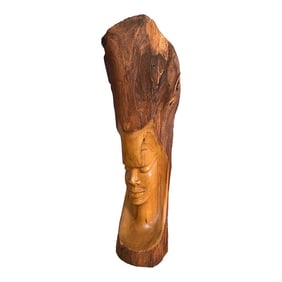 Vintage Carving in Wood Bark Trunk