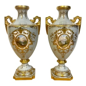 Late 19th Century 9th Century Coalport Scenic Cabinet Vases - a Pair