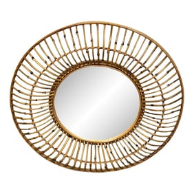 Mid 20th Century Albini Style Sunburst Bamboo & Rattan Mirror