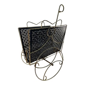 1950s Brass Magazine Rack With Wheels