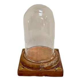 19th Century French Neoclassical Distressed Wood & Glass Cloche/Dome