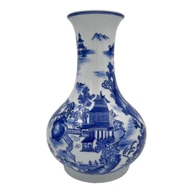 Vintage Bombay Company Blue and White Chinoiserie Pagoda Vase