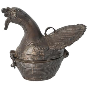 Patinated Bronze Box in a From of a Peacock, India