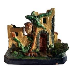 Late 19th Century French Faience Pottery Pastille Burner House "Owl Watches Rabbit" Form