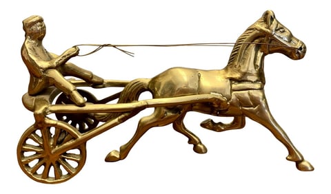 Vintage Brass Horse and Sulky Figure