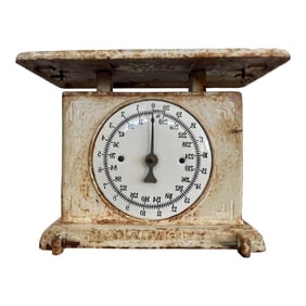 Antique English Cast Metal Scale With Porcelain Face