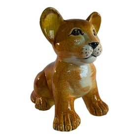 Vintage 1970s Italian Glazed Ceramic Lion Cub Sculpture